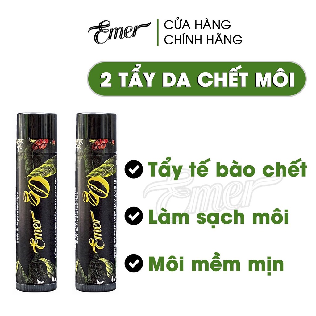 Combo 2 cây tẩy tế bào chết môi cà phê dừa Emer Garin 5g làm sạch da chết môi son dưỡng môi mềm mịn hồng hào