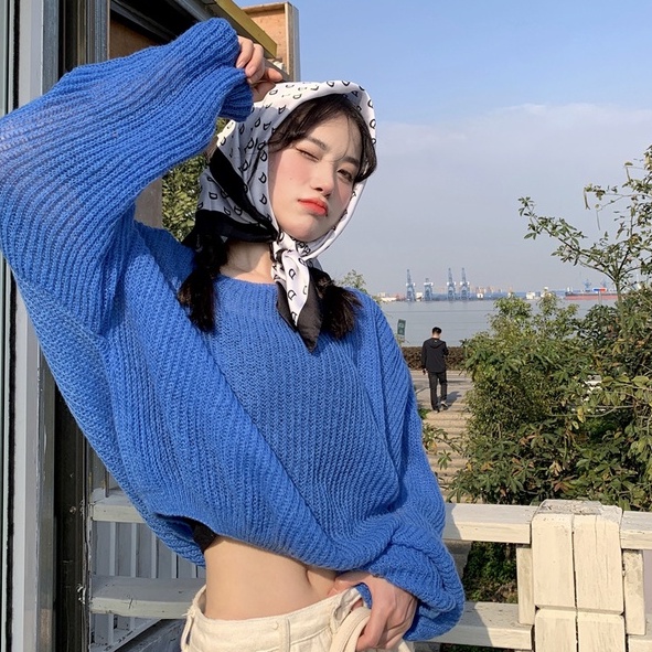 Áo sweater NZN dệt kim tay dài cổ tròn dáng rộng thời trang dành cho nữ có 5 màu tùy chọn