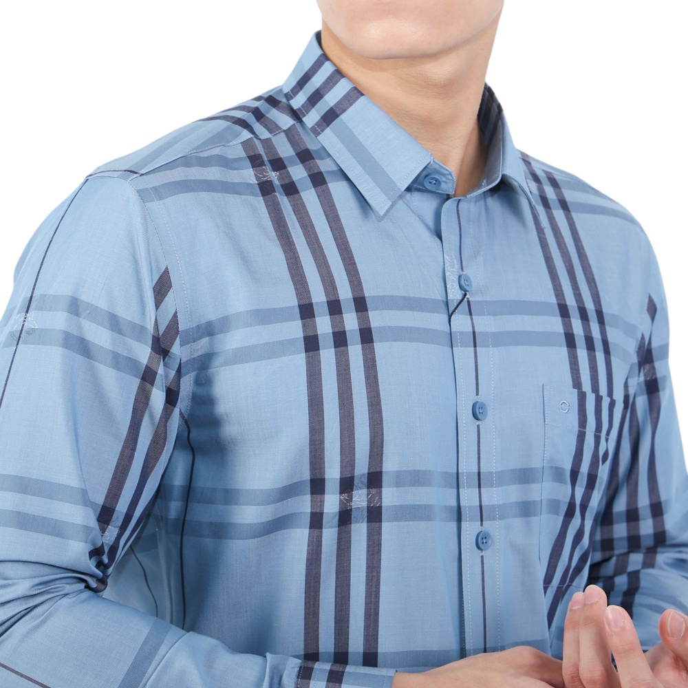 Áo sơ mi dài tay Nam Owen Bạc hà Regular Fit Xanh ghi đen jacquard trắng - AR22641DT