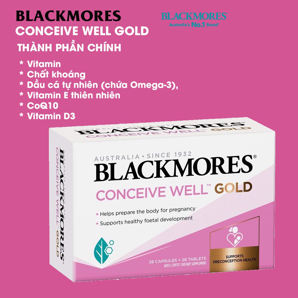 [Chính hãng Úc] Viên uống tăng khả năng thụ thai, bổ trứng cho nữ giới Conceive Well Gold Blackmores Úc 56 viên-Date mới