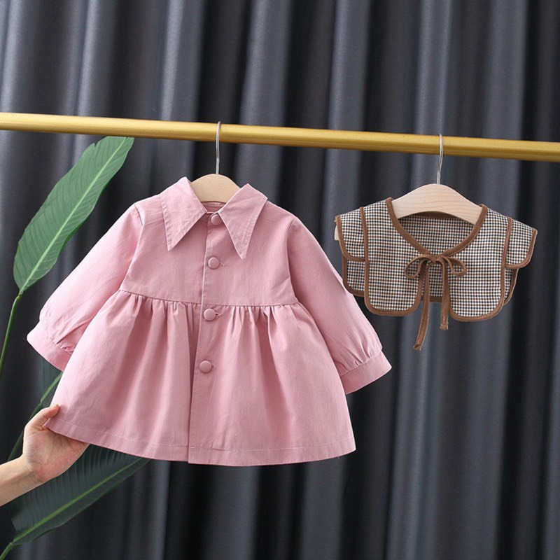 Set váy thu đông bé gái kaki mềm kèm cổ váy phong cách cổ điển