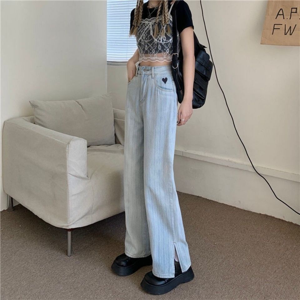 Quần Jean Dài Eo Cao Ống Suông Thiết Kế Phong Cách Hàn Quốc Ngọt Ngào Thời Trang Mùa Thu Dành Cho Nữ