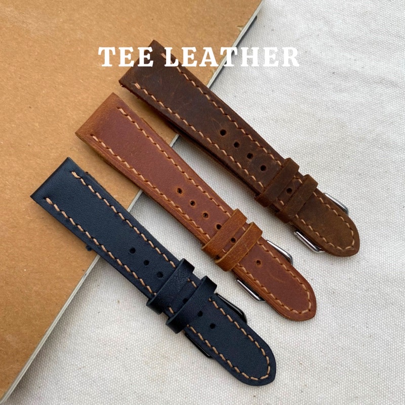 Dây Đeo Đồng Hồ Da Thật-khâu tay thủ công, dây da đồng hồ size 18mm, 20mm, 22mm, 24mm - 2 Lớp TEE LEATHER