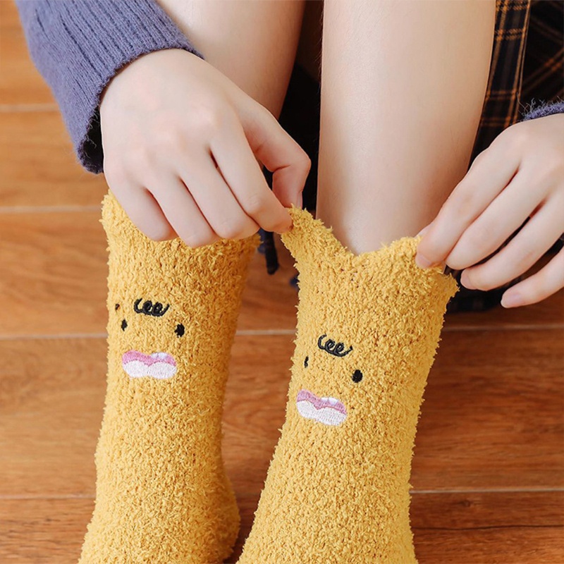 Vớ Nhung San Hô Dày Dặn Thêu Họa Tiết Động Vật Hoạt Hình 3D Dễ Thương Cho Nữ