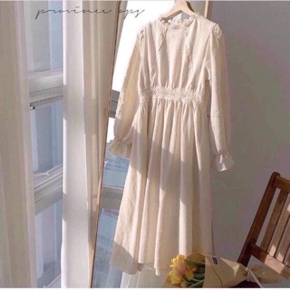 ĐẦM MIDI VINTAGE VIỀN REN (ảnh thật)