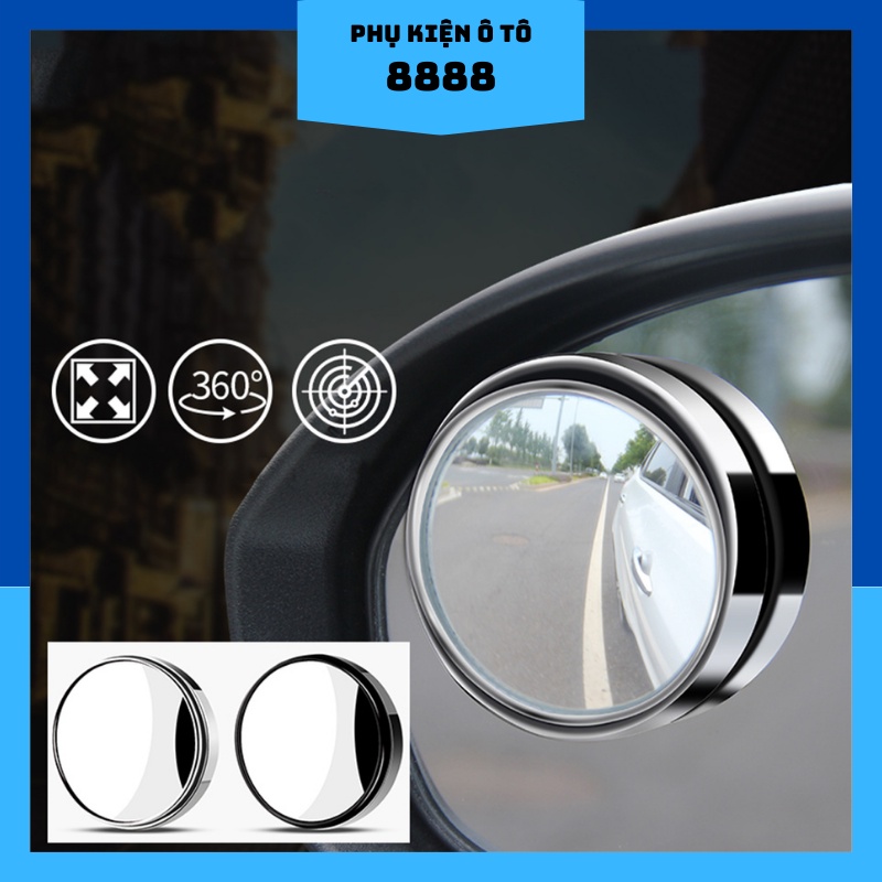 Gương Cầu Lồi Ô Tô Xoay 360 Độ, viền mạ Chrome - 1 Cặp 2 Cái - Gương Lồi Ô Tô 8888