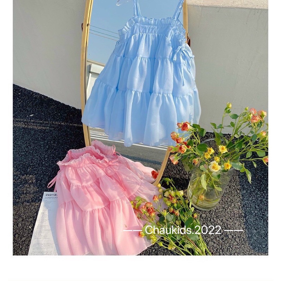 Váy maxi tơ tầng 2 dây bé gái