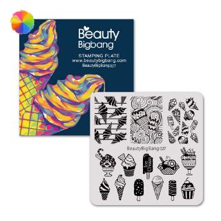 [Hàng mới về] Tấm khuôn dập in họa tiết trang trí móng tay nghệ thuật BeautyBigBang họa tiết cây kem đáng yêu 6x6cm