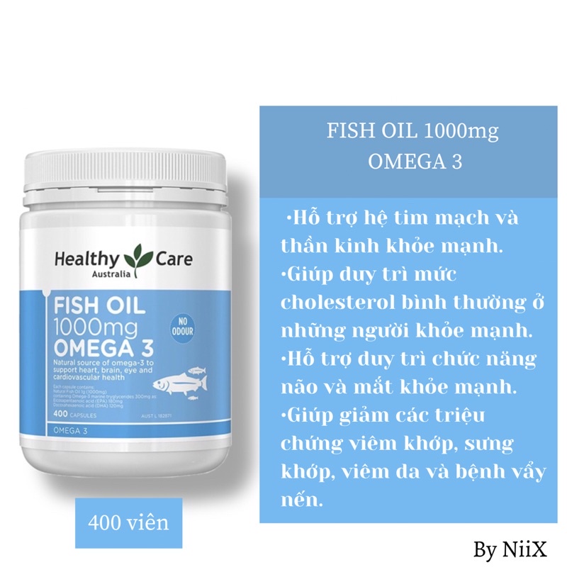 Dầu cá Fish Oil 1000mg Omega 3 400 viên Healthy Care Fish Oil Omega 3 1000mg
