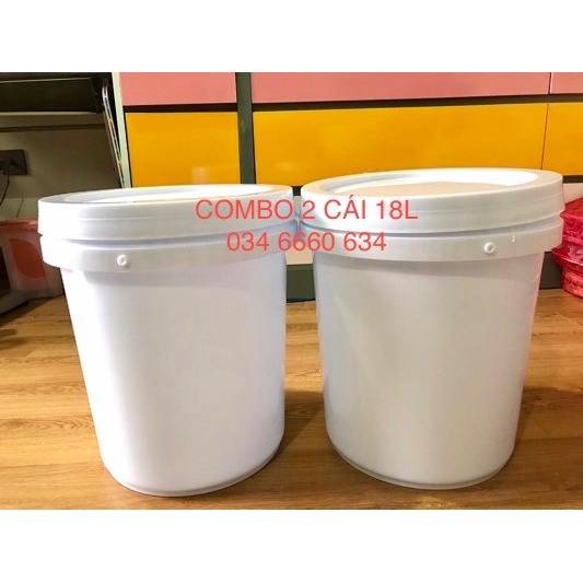 Combo 2 xô nhựa 18L trắng mới 100%, đựng nước, đựng gạo.