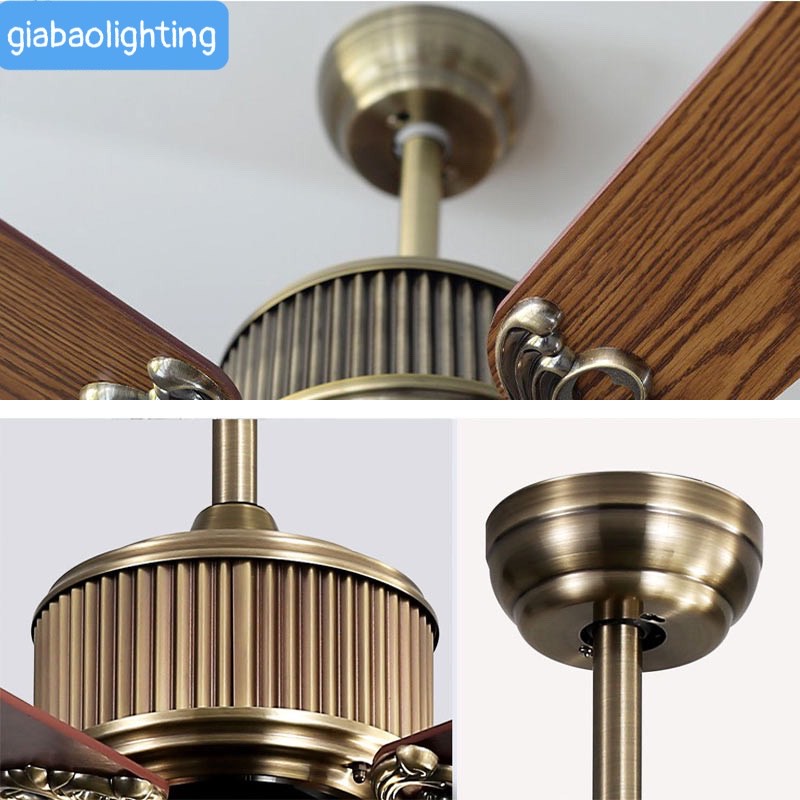 Quạt Trần Đèn 5 Cánh Gỗ Cao Cấp,Động Cơ DC Lõi Đồng,Đảo Chiều Hút Ẩm,Điều Khiển Từ Xa Siêu Bền,Mát