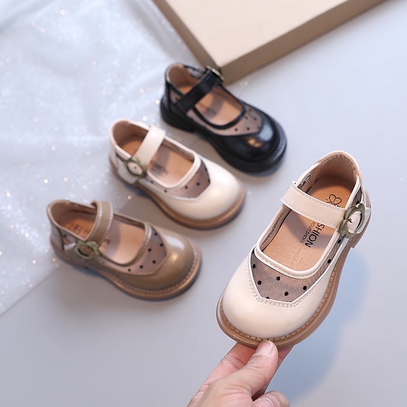 Giày Búp Bê Da Chiffon Đế Mềm Chống Trượt Thoáng Khí Họa Tiết Chấm Bi Cho Bé Gái 2-8 Tuổi