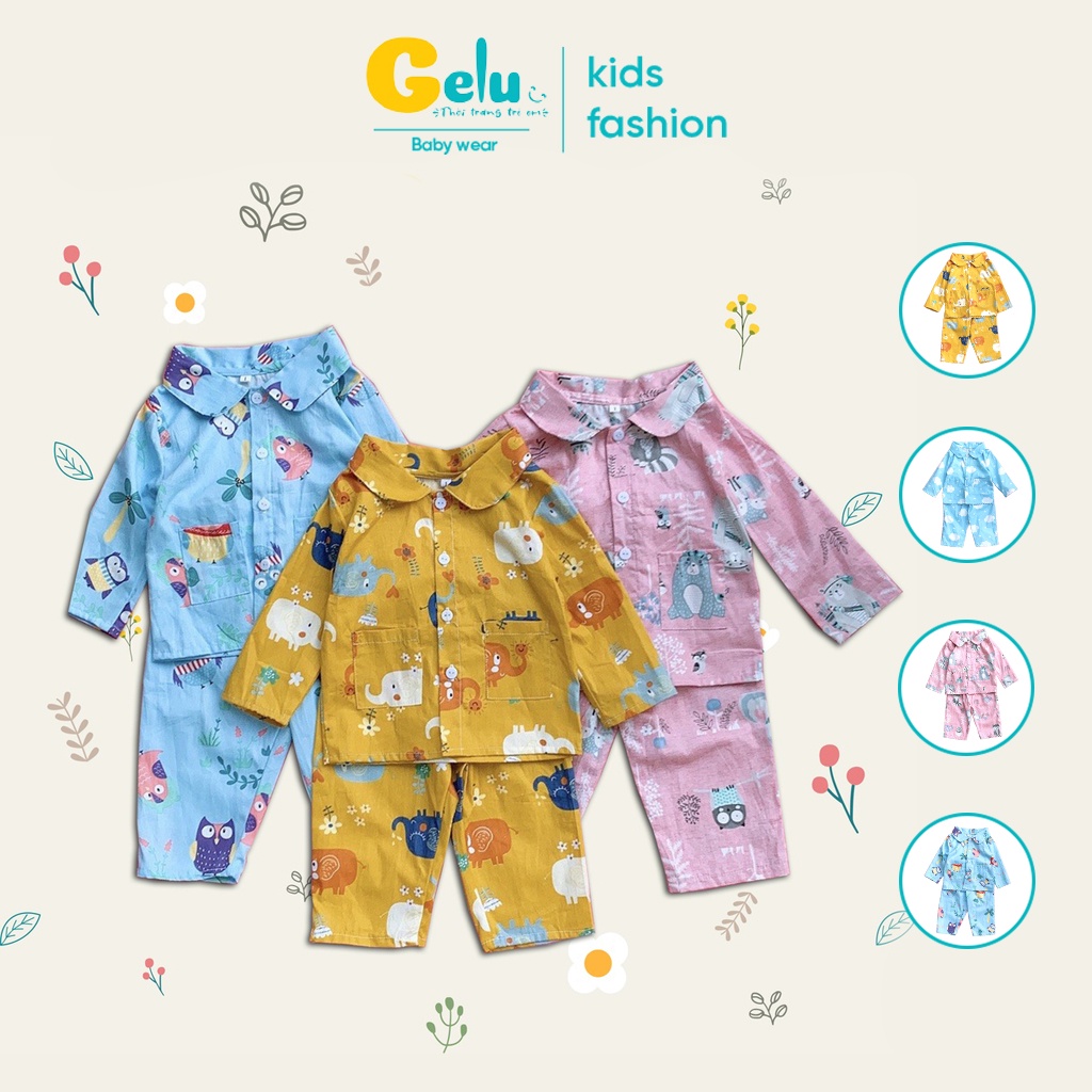 Set quần áo trẻ em bộ đồ ngủ pijama thô lụa cho bé trai bé gái dài tay thoáng mát size từ  6-18kg GELU KIDS-GLB010