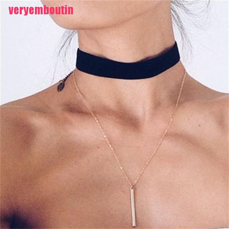 Vòng Cổ Choker Vải Nhung Màu Đen Phong Cách Gothic Cổ Điển