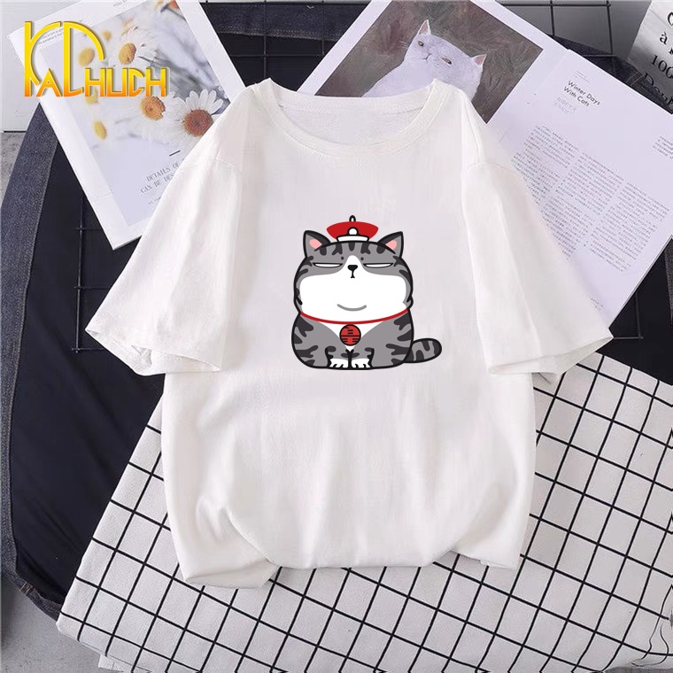 ÁO THUN TAY LỠ NAM NỮ IN MẶT MÈO NGẦU FREESIZE DƯỚI 75KG
