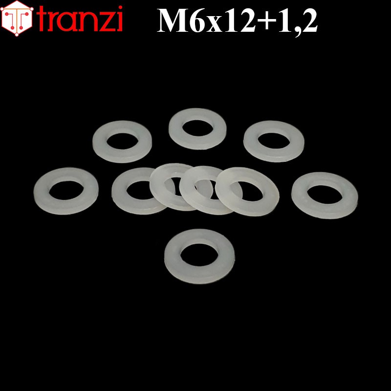 Long đen phẳng nhựa trắng M6x12+1,2 - túi 50 cái