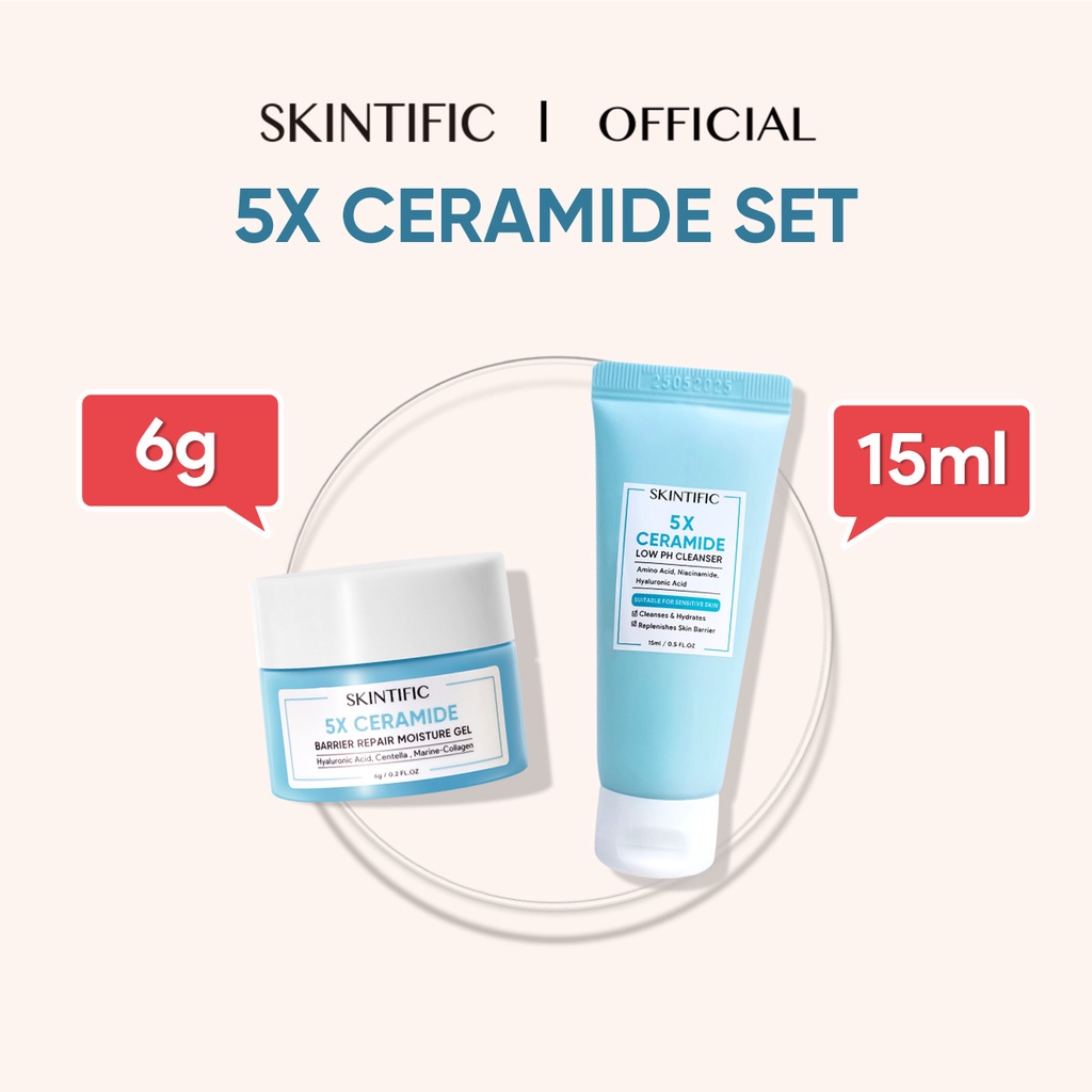 Combo Mini size SKINTIFIC gồm Sữa rửa mặt 5X 15ml + Kem dưỡng ẩm 5X 6g