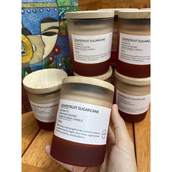 Nến thơm đổ tay Mochichi - Grapefruit & Sugarcane  sáp cọ an toàn - Hand poured candle made in Vietnam