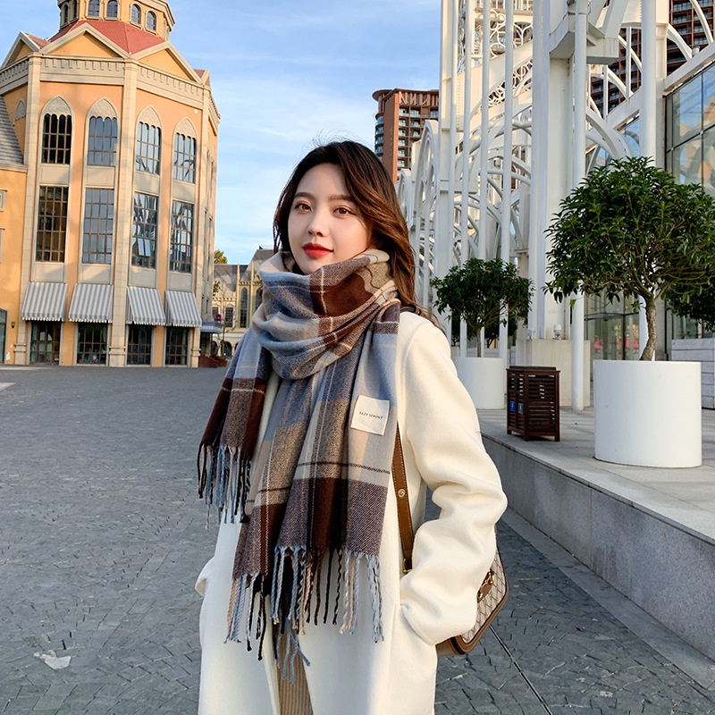 Khăn choàng cổ dài dày giữ ấm kẻ sọc caro phong cách Anh Quốc thời trang thu đông cho nữ