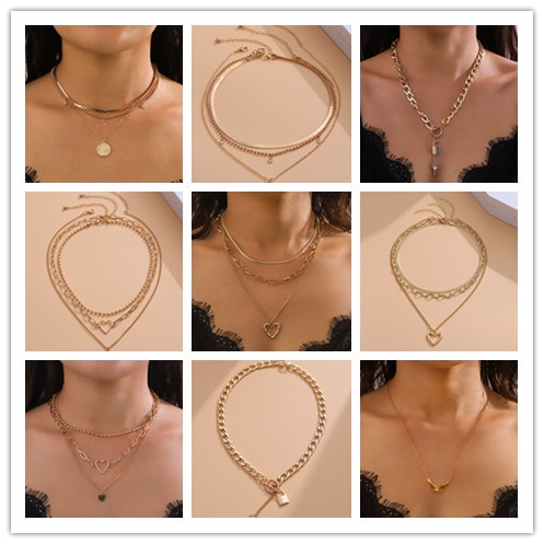 Dây chuyền nhiều lớp mặt hình ổ khóa trái tim thời trang cổ điển dành cho nữ