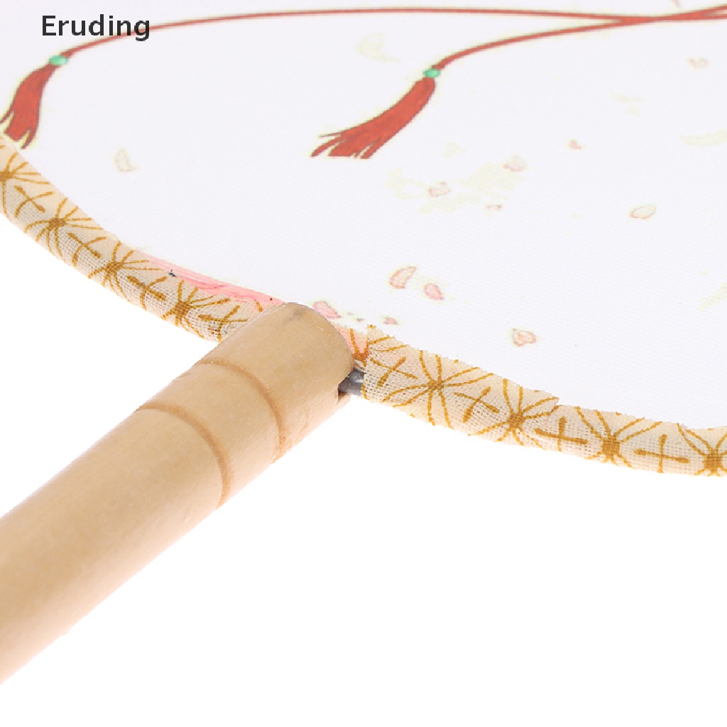 [Eruding] Quạt Tròn Cầm Tay In Họa Tiết Phong Cách Trung Hoa Cổ Điển Với Tay Cầm Bằng Gỗ