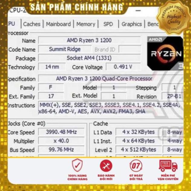 (giá khai trương) CPU AMD Ryzen 3 1200 Up to 3.4Ghz/ 10Mb cache - Bộ vi xử lý Ryzen 3 1200 Hàng qua sử dụng