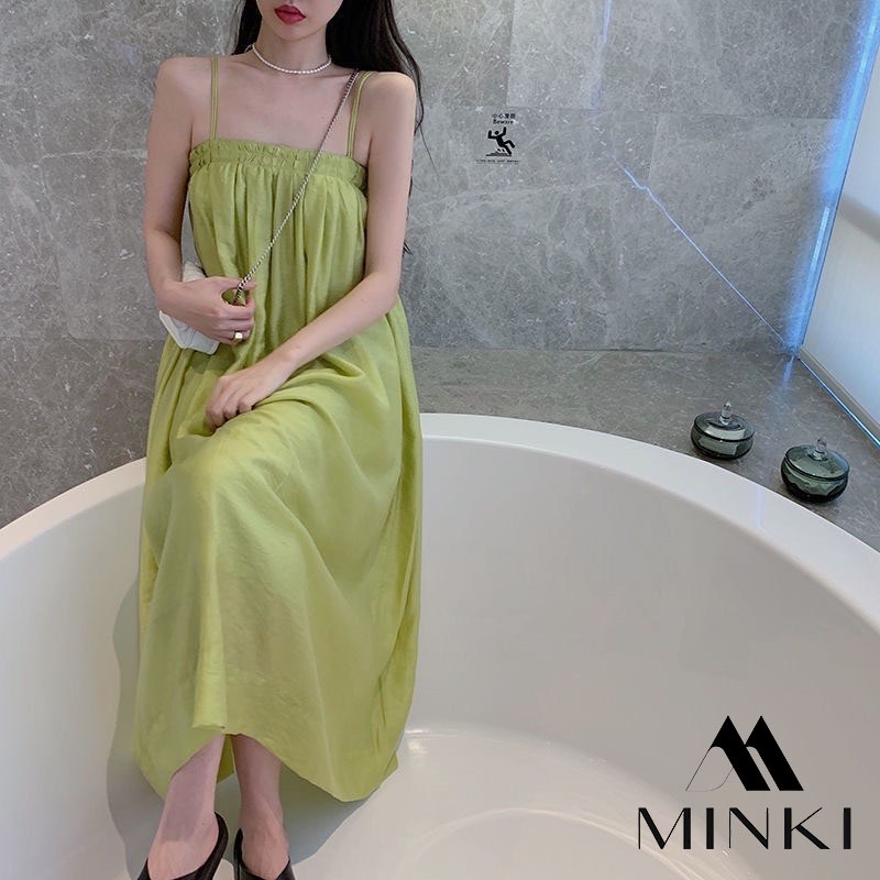 VÁY HAI DÂY LỤA XẾP LY NGỰC - CHẤT LIỆU CAO CẤP - MÀU XANH CỐM | BigBuy360 - bigbuy360.vn