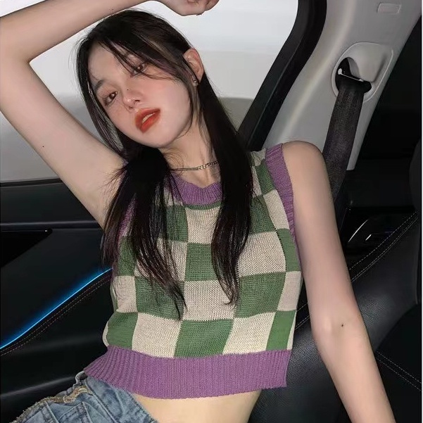 SUXI Áo Tank Top Hai Dây Dáng Ôm Kẻ Sọc Ca Rô Thời Trang Mùa Hè Quyến Rũ Cho Nữ