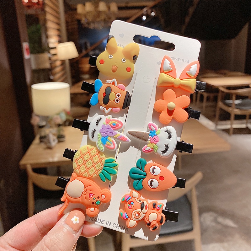 Set 10 kẹp tóc họa tiết hoạt hình phong cách Hàn Quốc cho bé gái