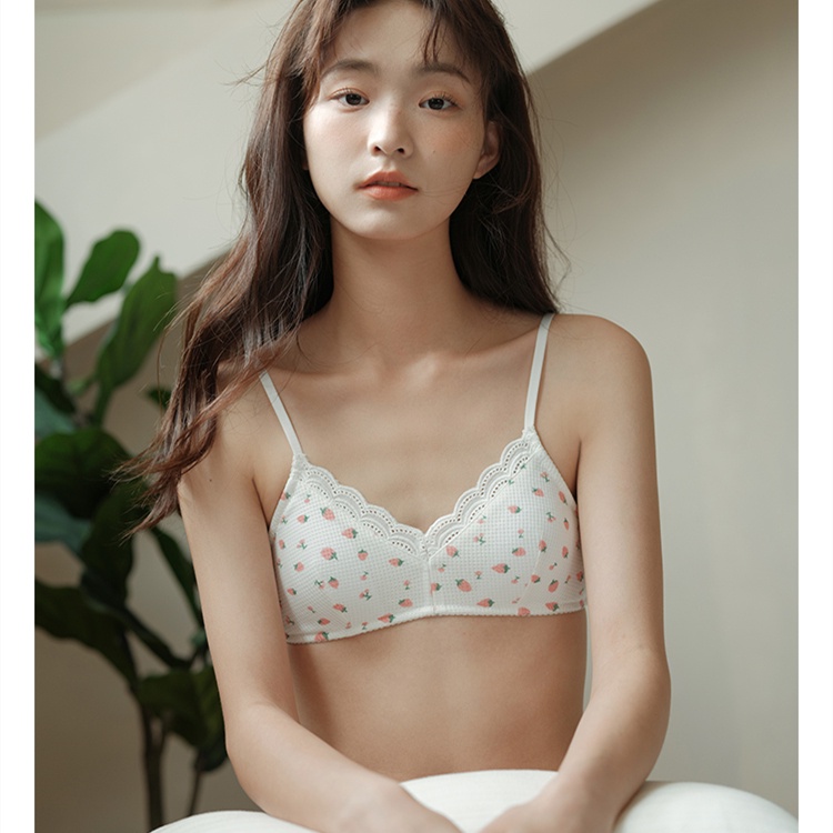 Áo Ngực Cotton Mỏng Không Gọng Thoáng Khí Không Đường May Có Mút Nâng Ngực In Họa Tiết Trái Cây Dễ Thương Cho Nữ