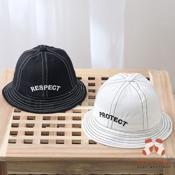 Mũ Nón Vải Cho Bé - Mũ vành tròn thêu chữ RESPECT siêu xinh cho bé trai bé gái phong cách Hàn Quốc mẫu mới nhất