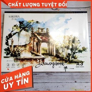 Vở vẽ học sinh a3/ a4, vở vẽ dán gáy Sakura 160mgs hàng chính hãng