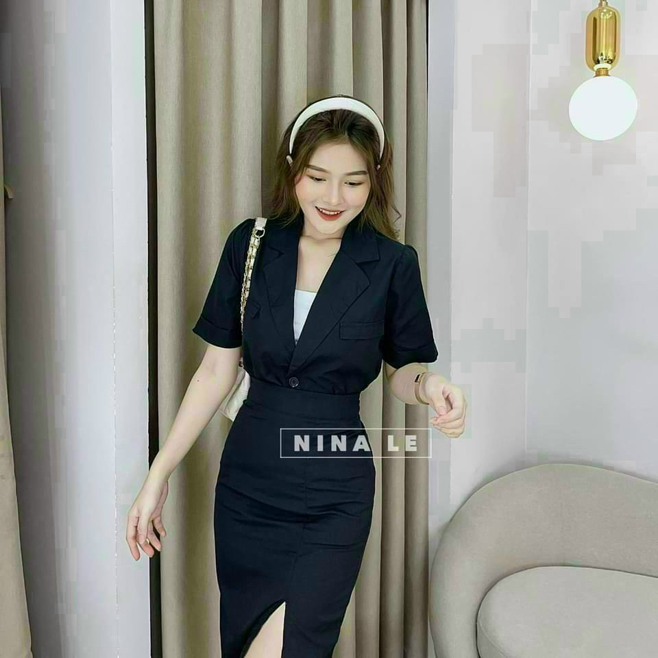 Sét Bộ Nữ 3 Món Áo Vest Chân Váy Dài Sẻ Tà Cho Nữ -Sét Vest Công Sở -Sét Váy Tiểu Thư Dáng Dài Sẻ Tà Chất Fort