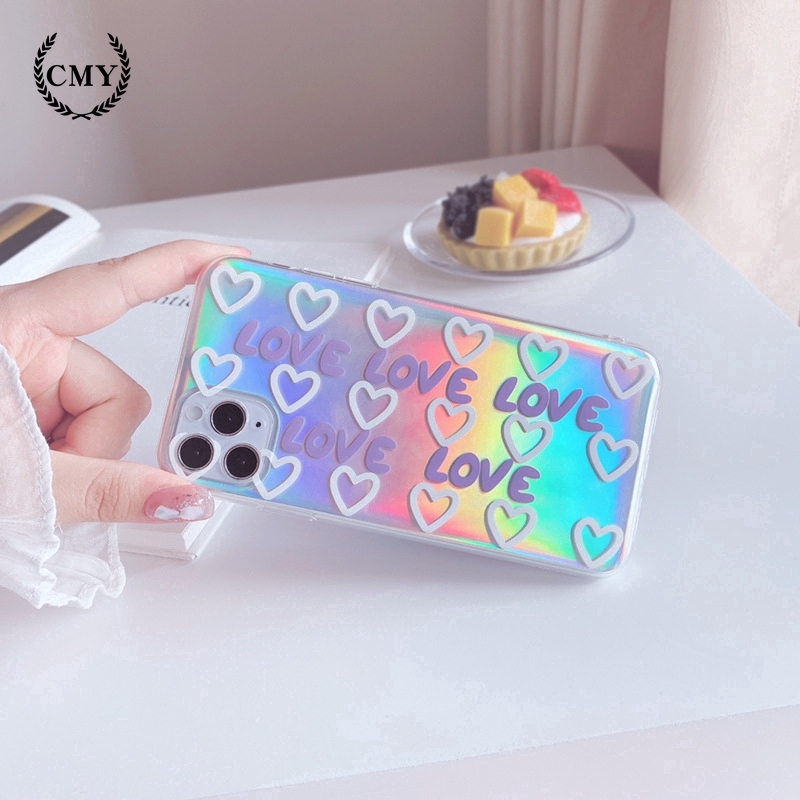 Ốp điện thoại màu laser in họa tiết trái tim xinh xắn cho iPhone11/11Pro 11pro Max X XR XS XS MAX 78 plus SE | BigBuy360 - bigbuy360.vn