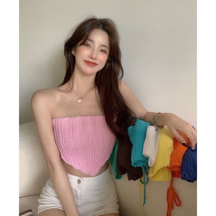 QADCOL  Áo Ống Ngắn Dáng Ôm Cột Dây Gợi Cảm Thời Trang Mùa Hè Hàn Quốc Cho Nữ