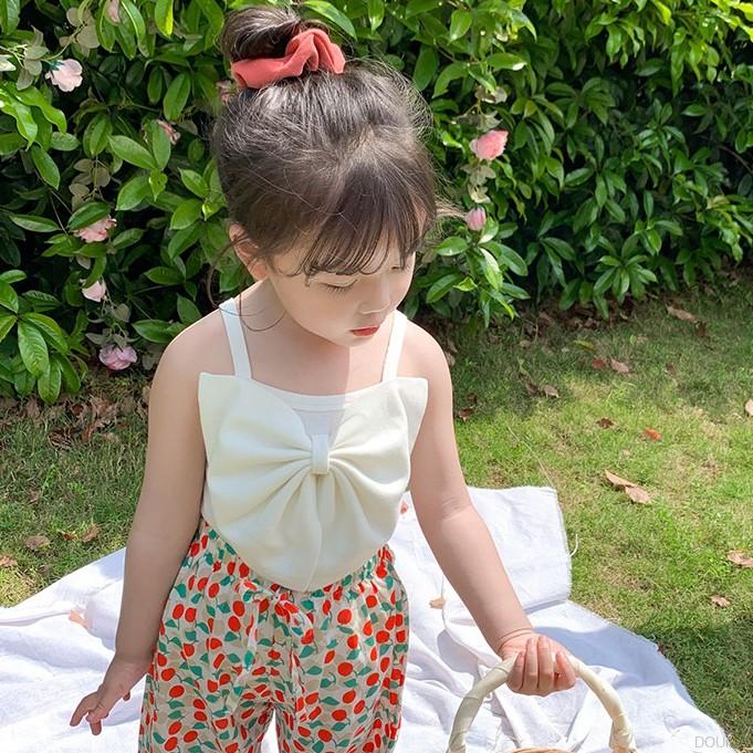 Áo hai dây màu trơn phối nơ xinh xắn phong cách Hàn Quốc cho bé gái