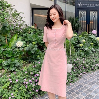 Váy thô cúc cổ vuông viền ren Ker MS2237