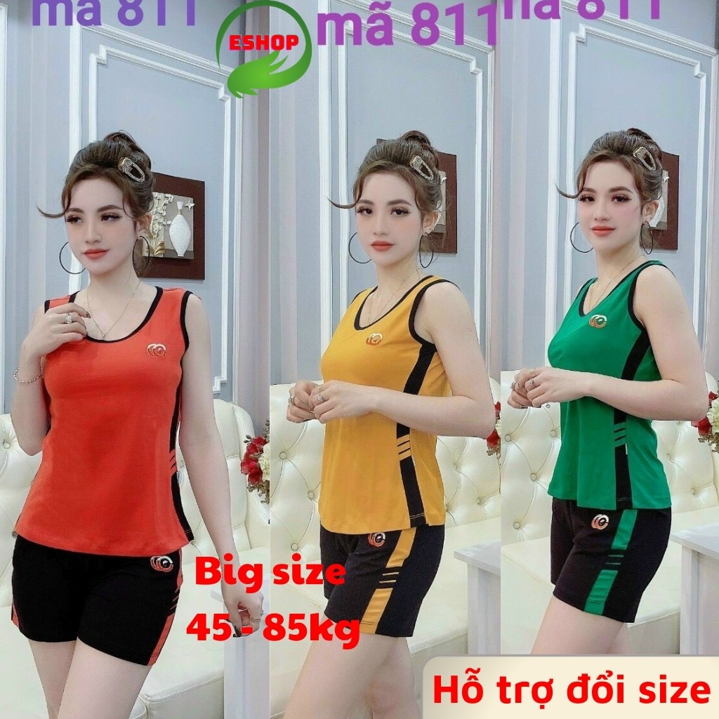 Đồ bộ nữ đồ mặc nhà thể thao dễ thương bigsize (45-85kg) Set đồ bộ nữ quần đùi áo ba lổ thun cotton co giãn ESHOP DB16