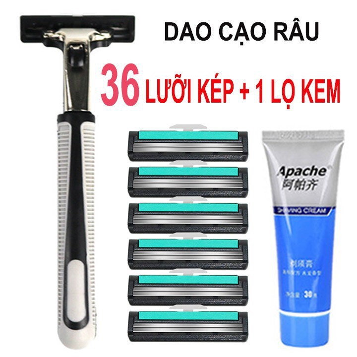 COMBO DAO CẠO RÂU TẶNG KÈM 30 LƯỠI DAO KÉP + TUYP KEM CẠO RÂU