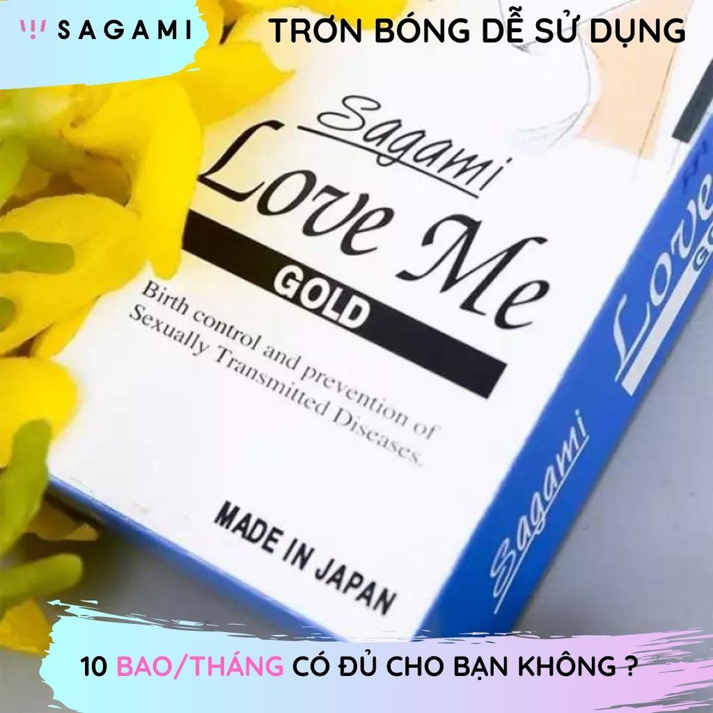 Bao cao su Sagami Love Me Gold trơn truyền thống 10 bao/hộp cao su nguyên chất kéo dài thời gian chống tuột