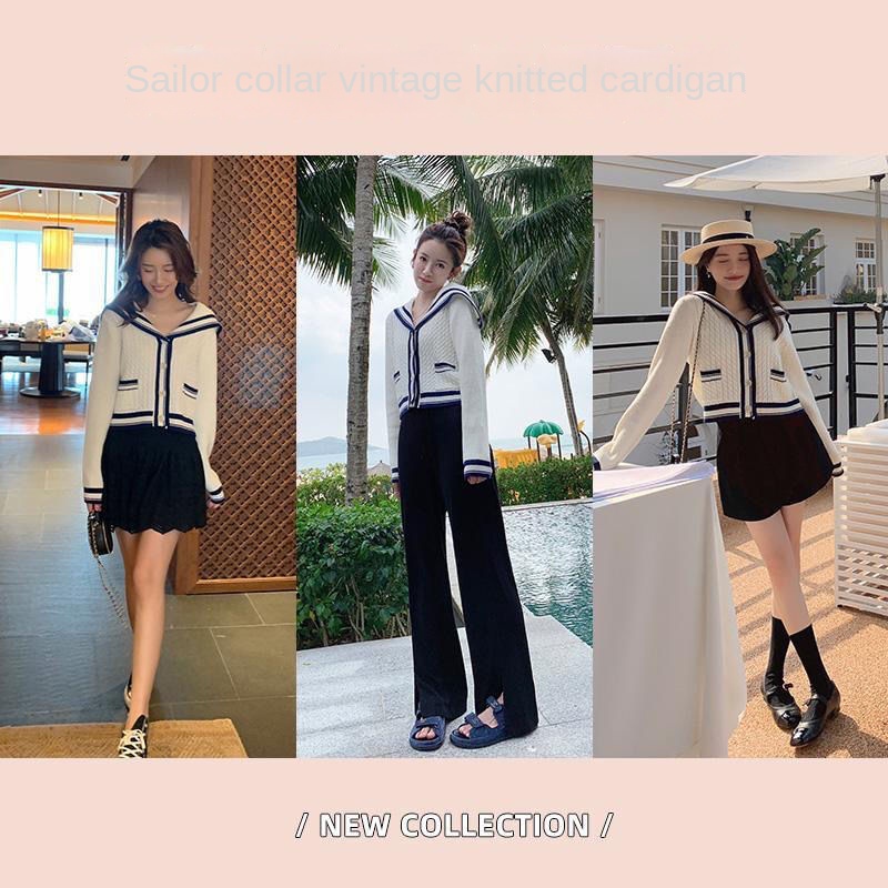 Áo Khoác Cardigan Dệt Kim Cổ Thủy Thủ Dáng Ngắn Thời Trang 2022 Cho Nữ