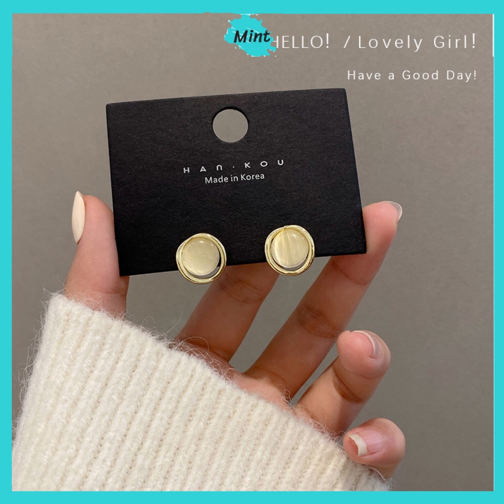 Bông Tai Đá Mắt Mèo Khoen Tròn ❤️KHÔNG GÂY DỊ ỨNG❤️ Khuyên Tai Nữ Chuôi bạc S925 Sang Chảnh Phong Cách Hàn Quốc