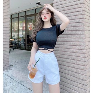 Áo Thun TAY NGẮN CROPTOP cột EO mặc ở nhà, mặc đi chơi hoặc khi vận động thể thao - Mitshop2222