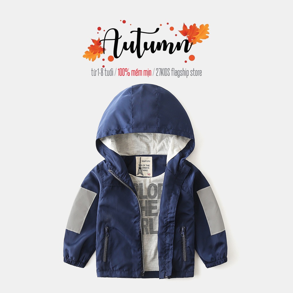 Áo khoác gió bé trai WAPYPY áo khoác lót nỉ cho bé