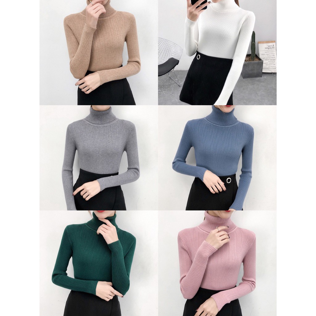 Áo Len Nữ Tăm Cổ Lọ Lông Cừu Hàng Quảng Châu Cao Cấp