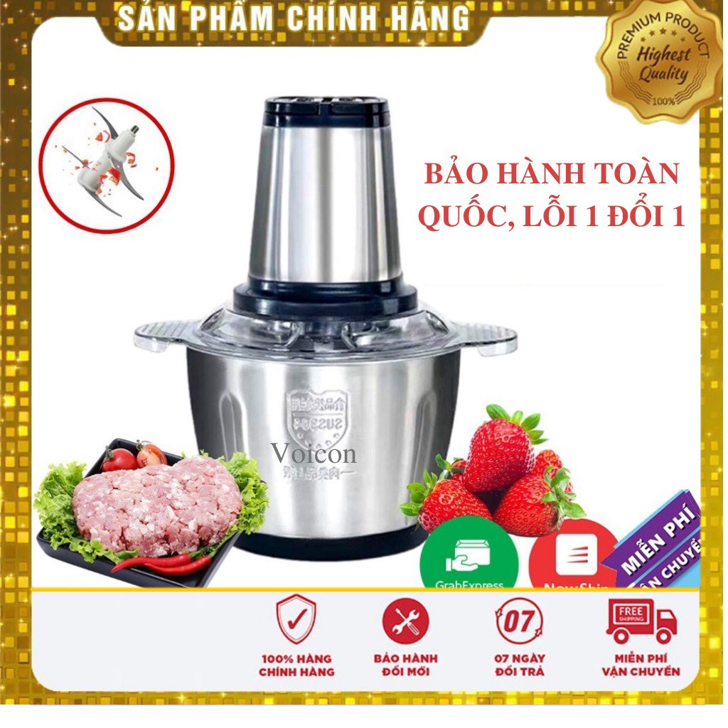 Máy Xay Thịt Cối Inox 4 Lưỡi Đa Năng Xay Cua, Cá, Tỏi Ớt, Các Loại Rau Củ Quả, Bảo Hành Toàn Quốc