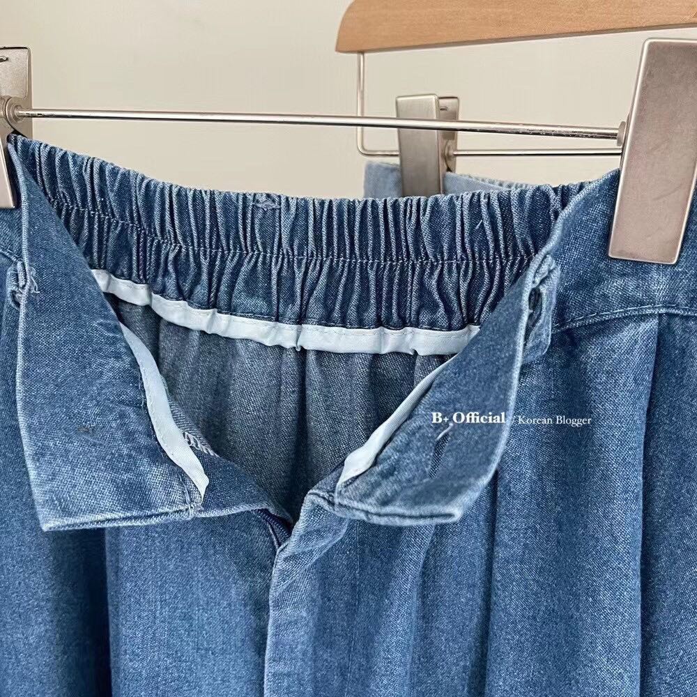 Chân váy denim chữ A cạp chun sau 1913