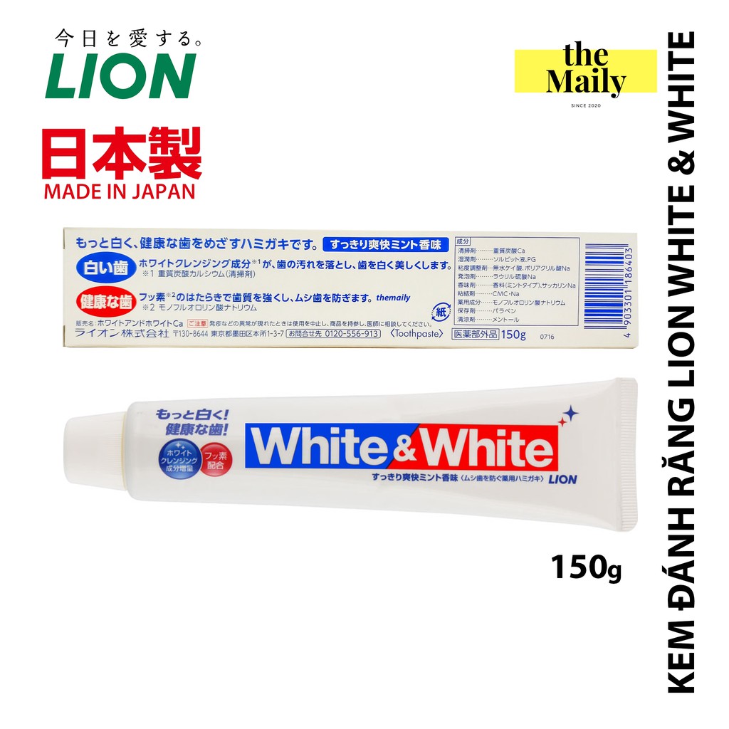 Kem Đánh Răng Làm Trắng LION White & White Hương Bạc Hà – Nội Địa Nhật Bản