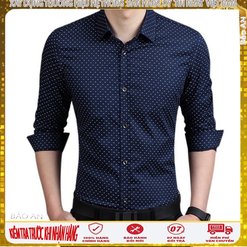 Áo sơ mi nam IKEMEN họa tiết chấm bi cao cấp, chất vải cotton mịn phong cách công sở [Cung cấp Sỉ Toàn Quốc]