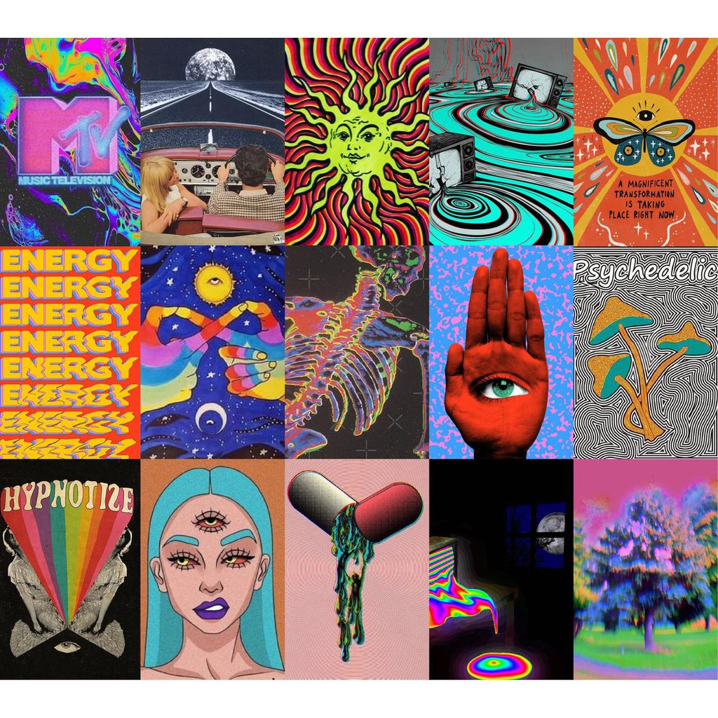 Wall Collage dán tường trang trí decor phòng ngủ - theme Psychedelic